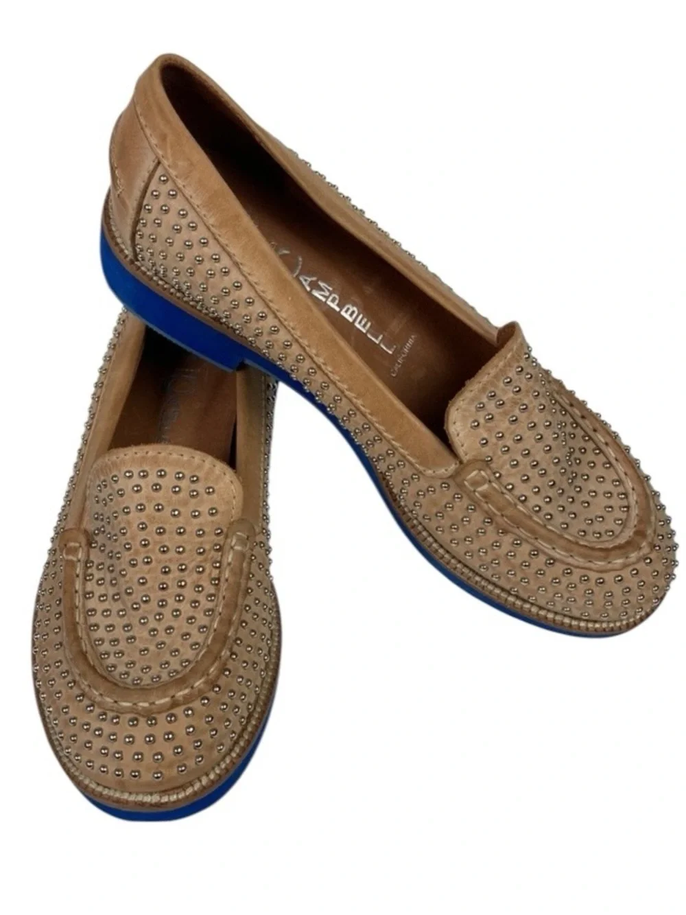 Jeffrey Campbell Dorm Tan Leather Studded Loafer, Size 6.5